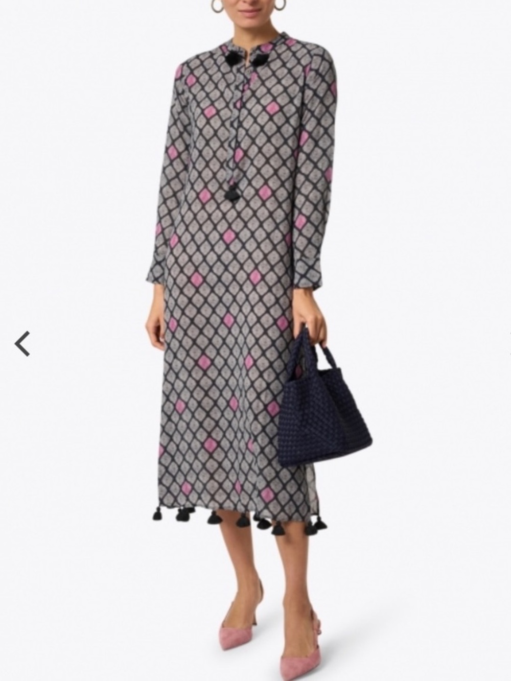Figue Paolina Kaftan NEW Long Sleeve Midi Dress with Tassel Hem - Medium